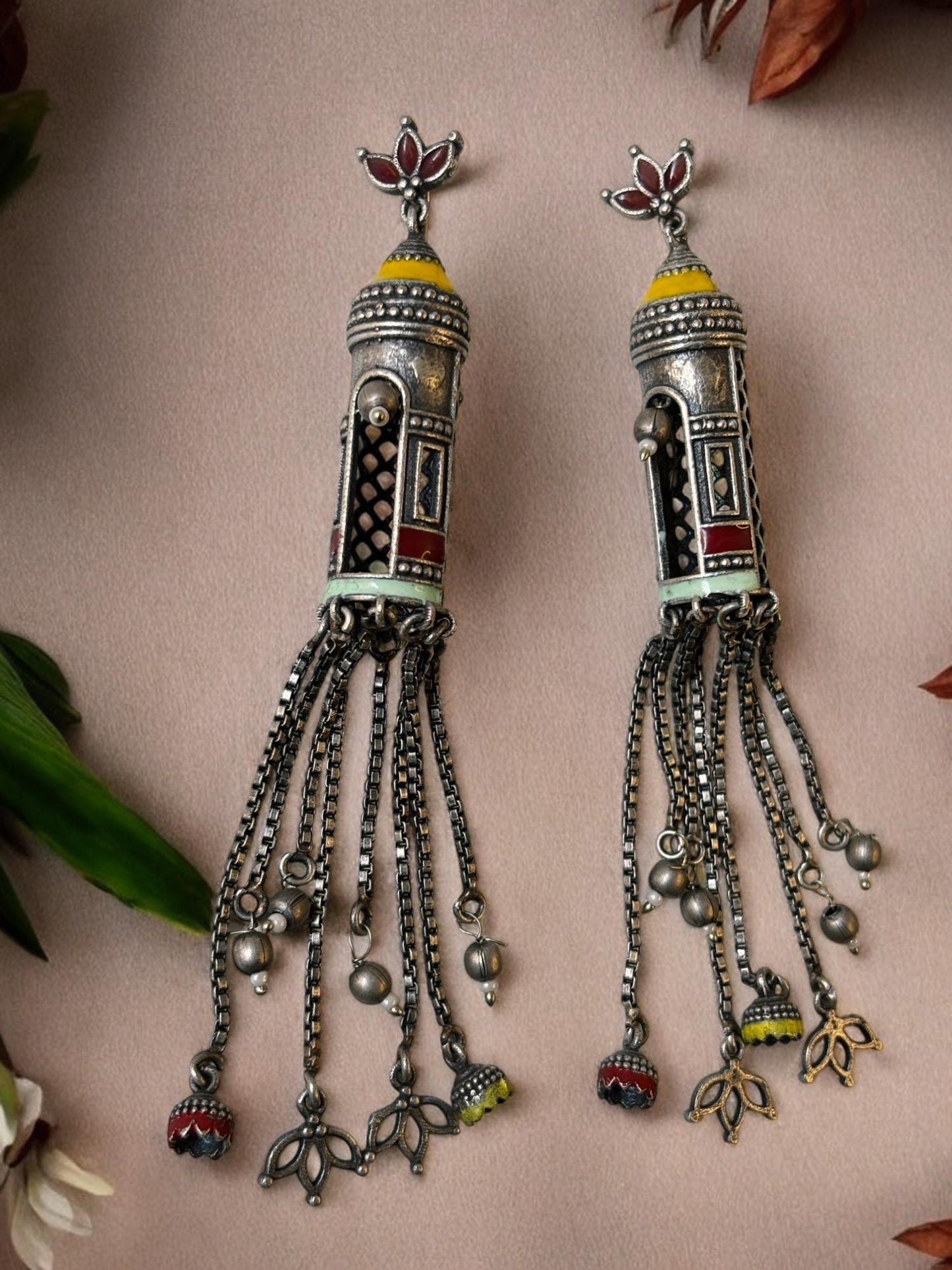 Aabidah Long Handpainted Meenakari Jhumka Earrings