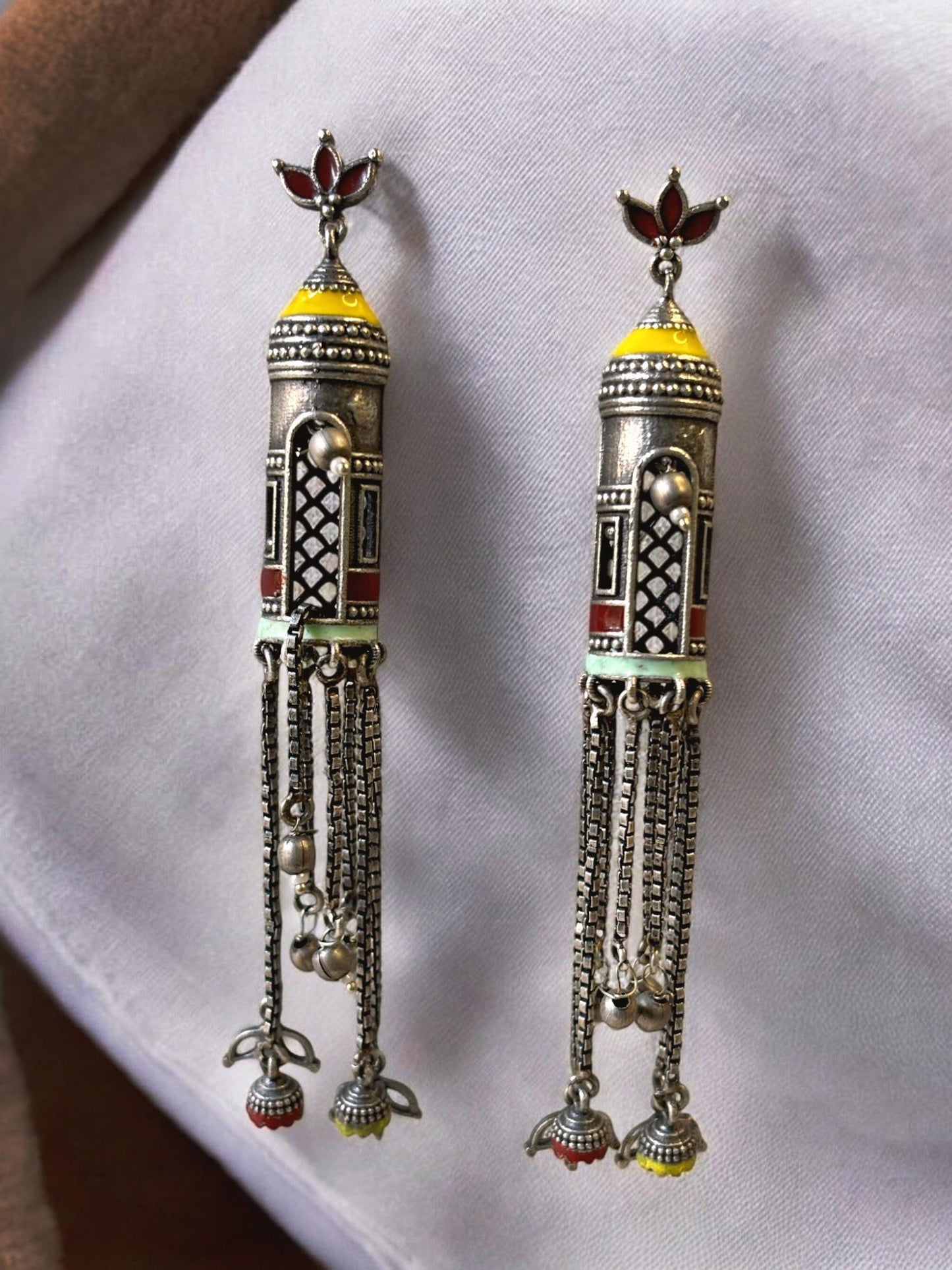 Aabidah Long Handpainted Meenakari Jhumka Earrings