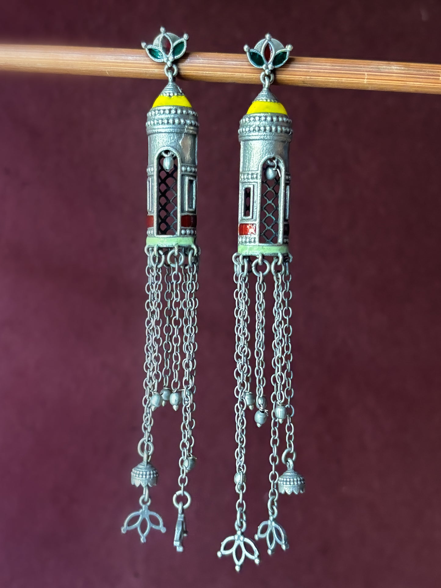 Aabidah Long Handpainted Meenakari Jhumka Earrings
