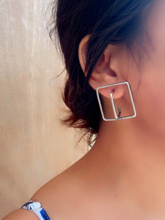 Aayat Office Wear Silver Oxidised Stud Earrings