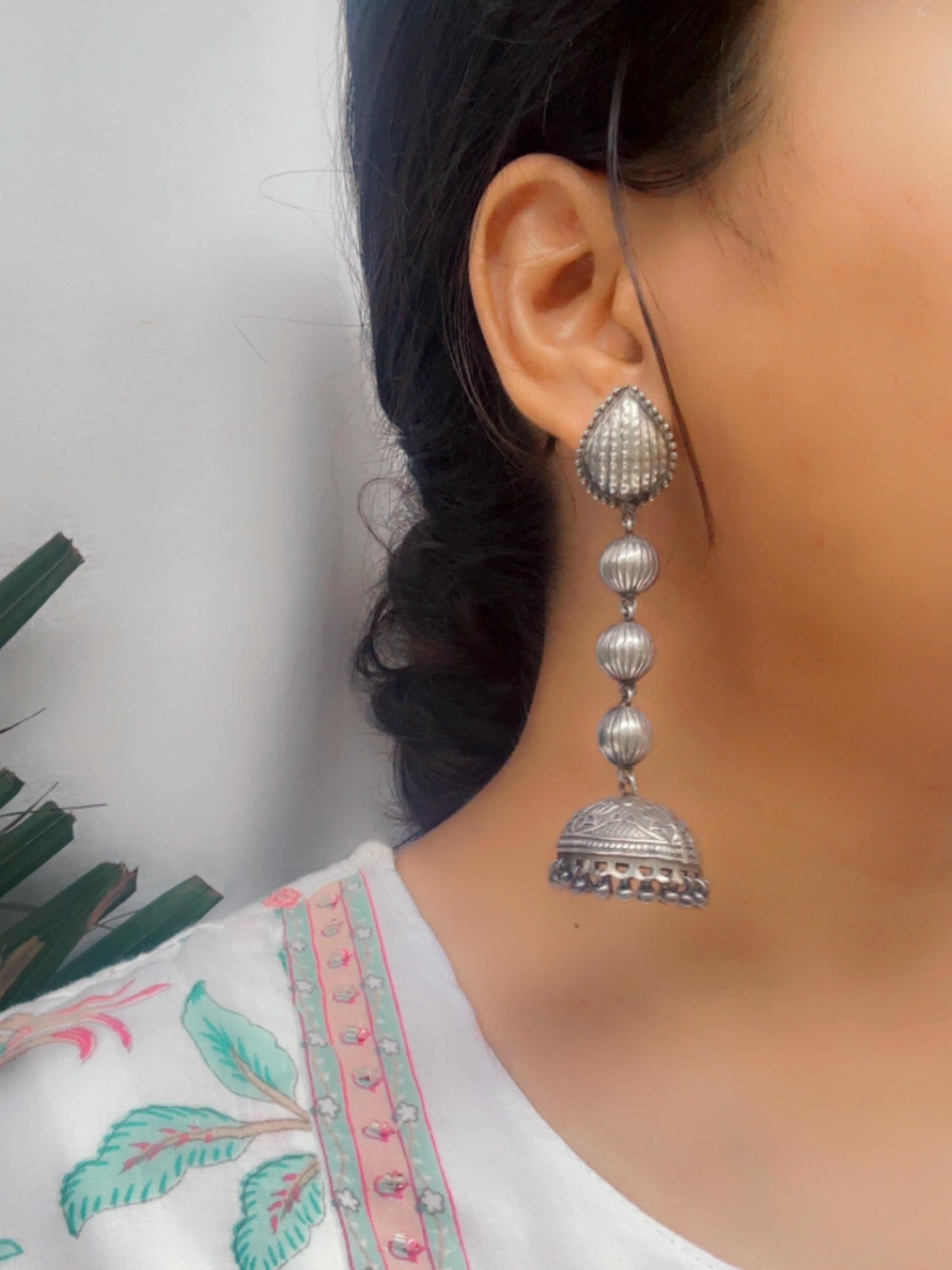 Aheli Ghungroo – Long 3-Layer Oxidized Silver Jhumka Earrings