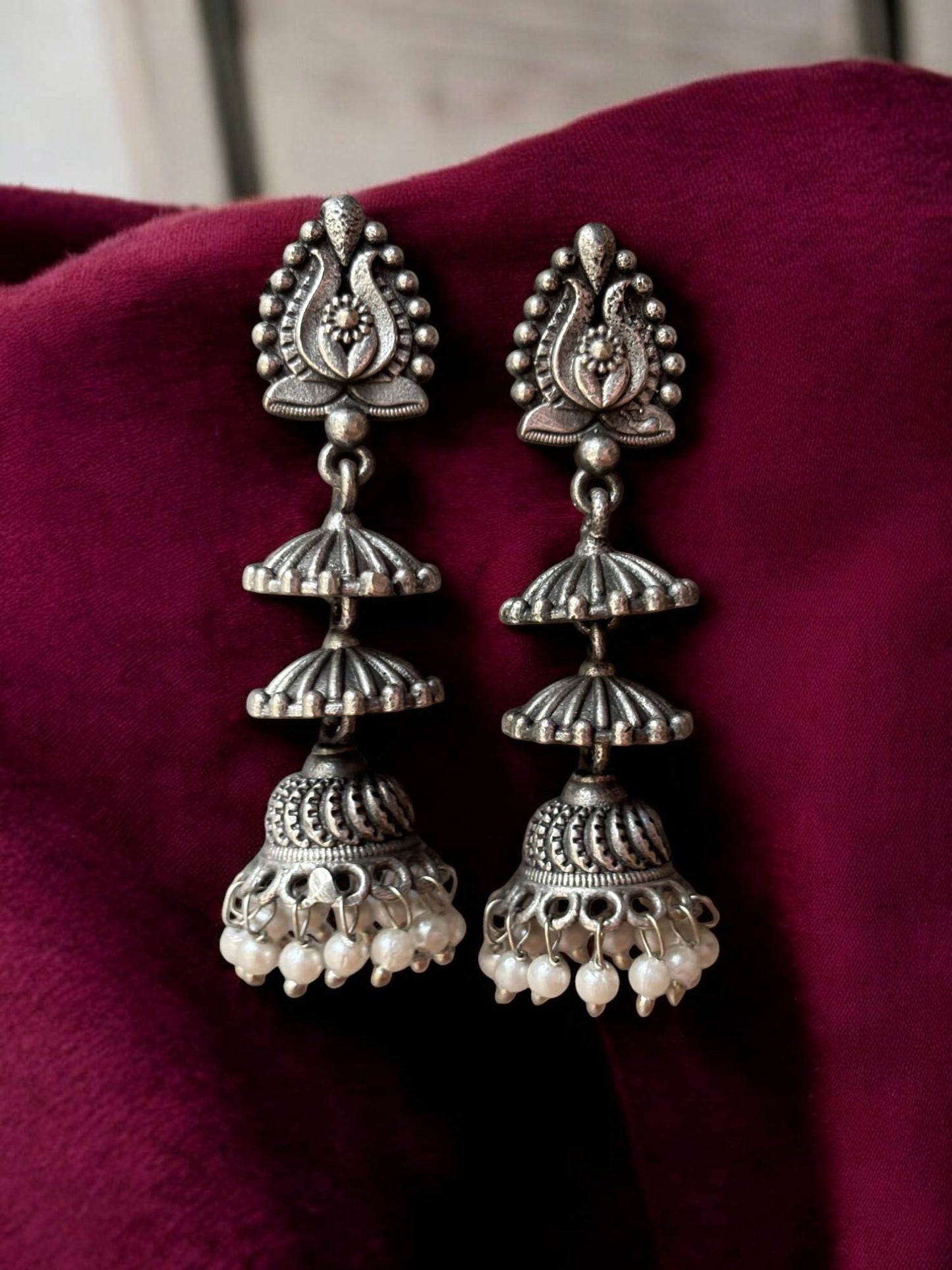 Aishani Double Layer Long Pearl Jhumka