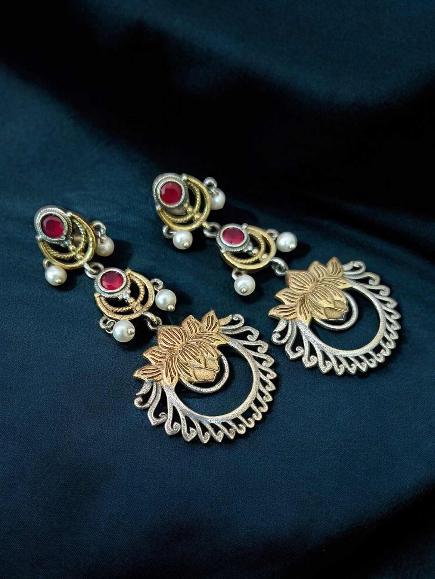 Alapana Red Dual Tone Dangle Earrings