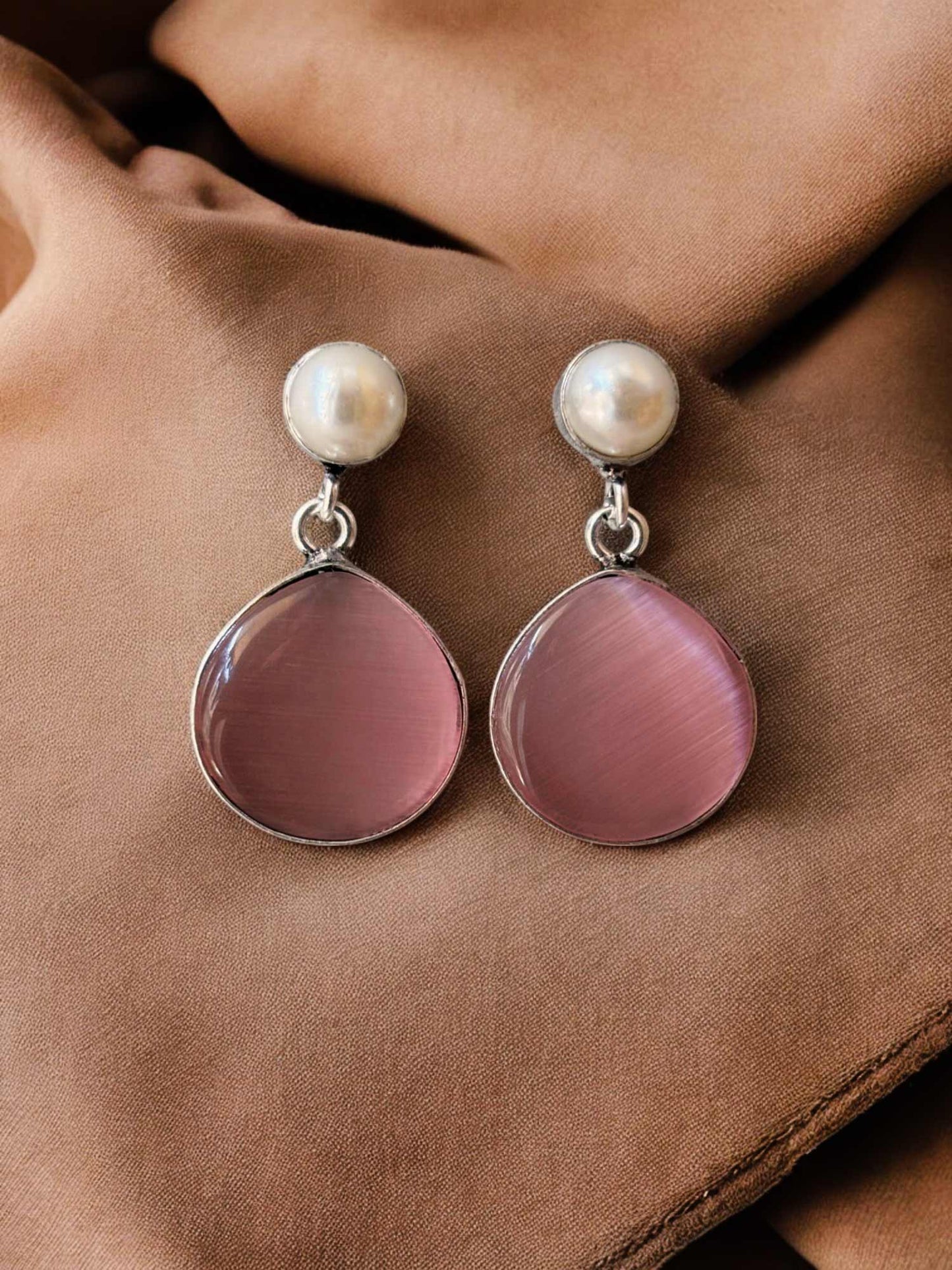 Amaya Pearl Monalisa Stone Oxidized Dangle Earrings