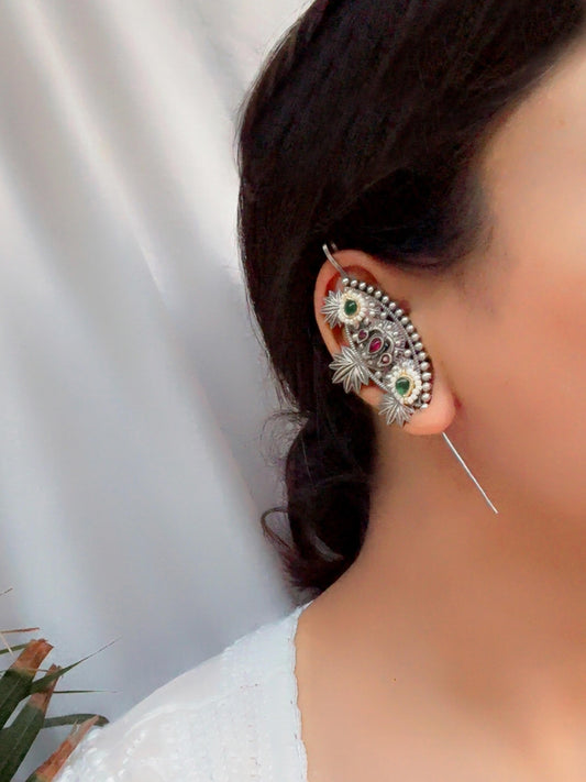 Amoli Red Green Bugadi Kundan Sui Earcuffs