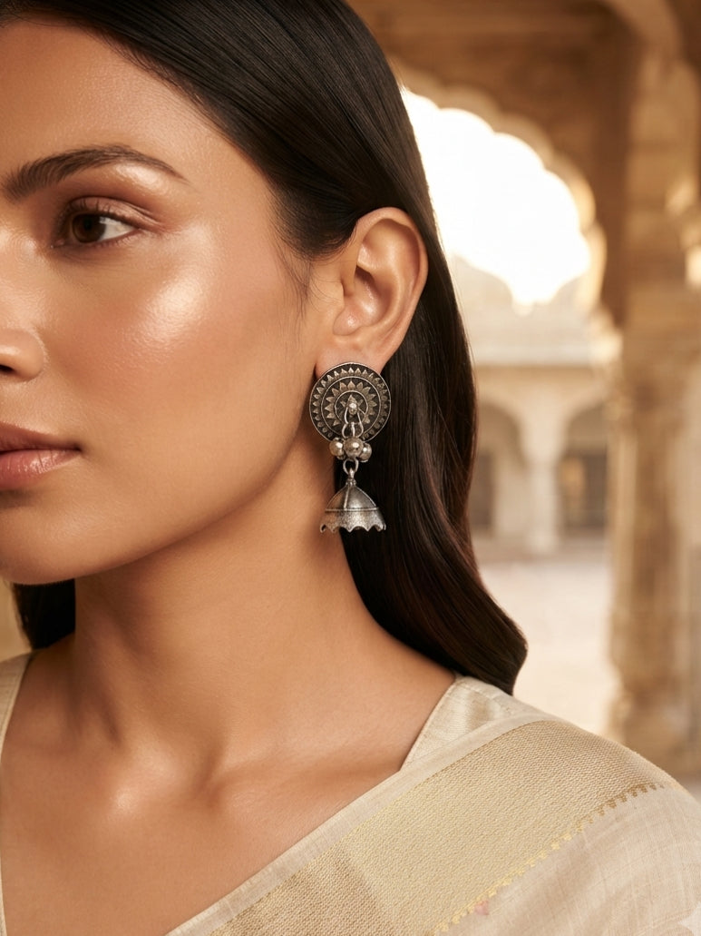 Arani Oxidized Silver Ghungroo Jhumka Earrings