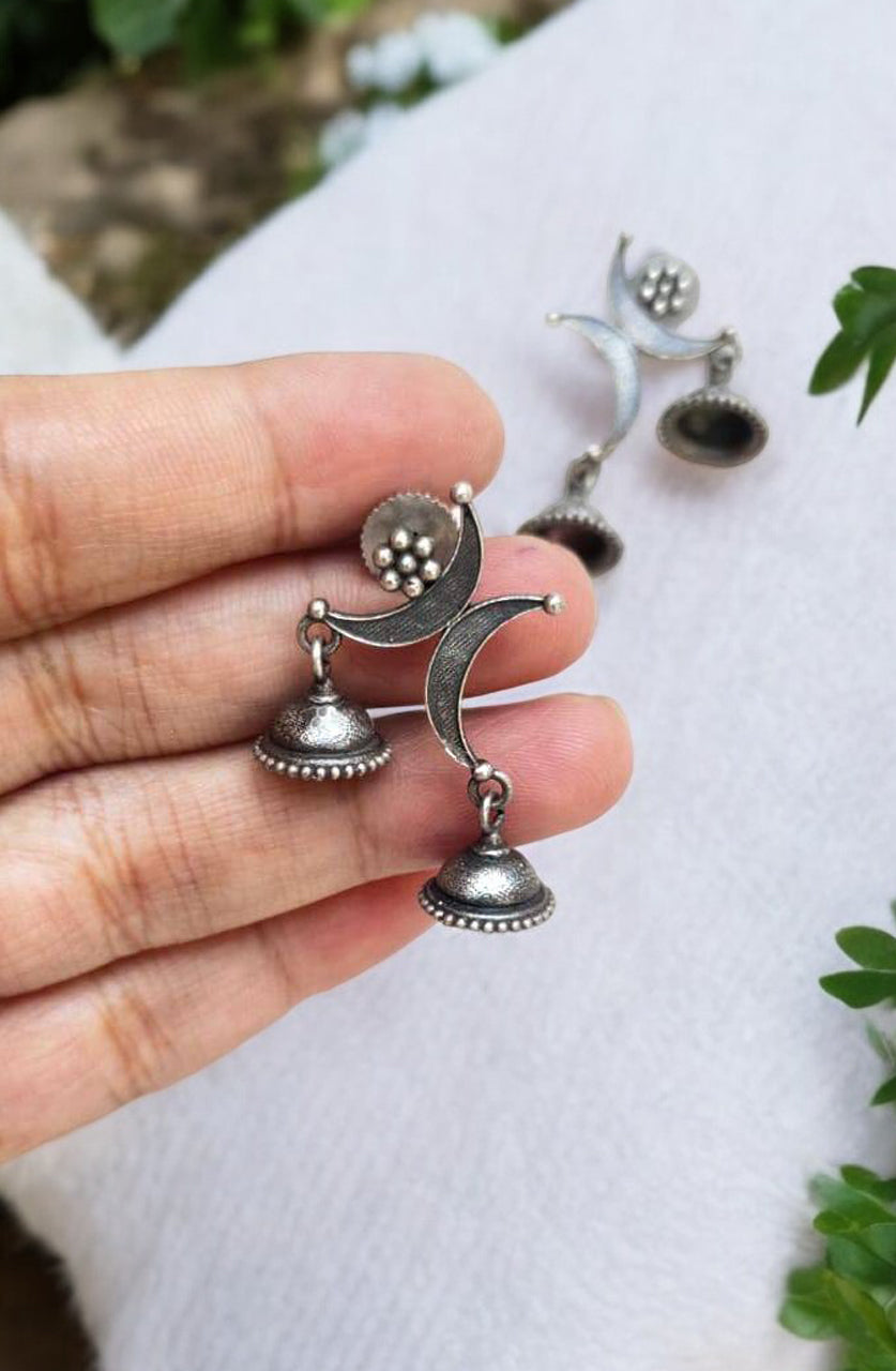 Ardha Chandra Oxidised Small Jhumka Earrings