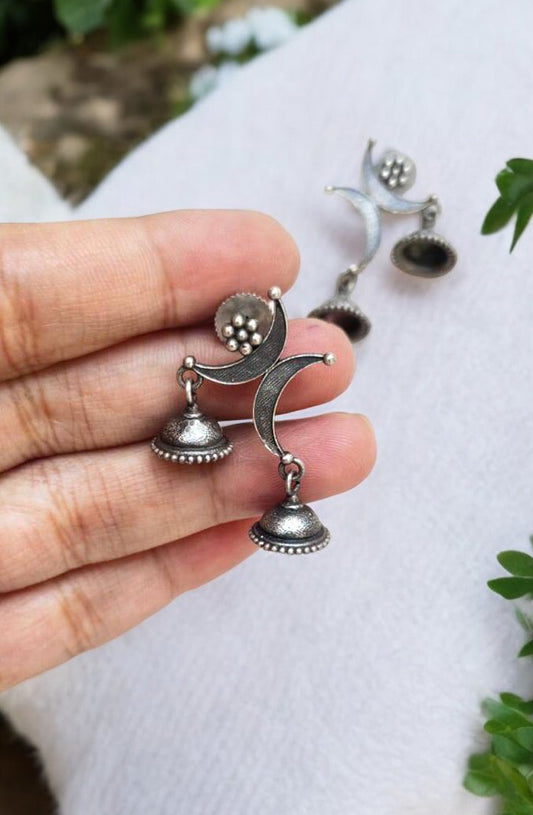 Ardha Chandra Oxidised Small Jhumka Earrings