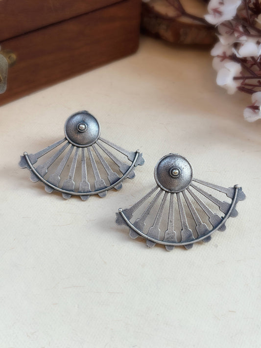 Ardha Chakra Studs – Oxidized Silver Boho Earrings