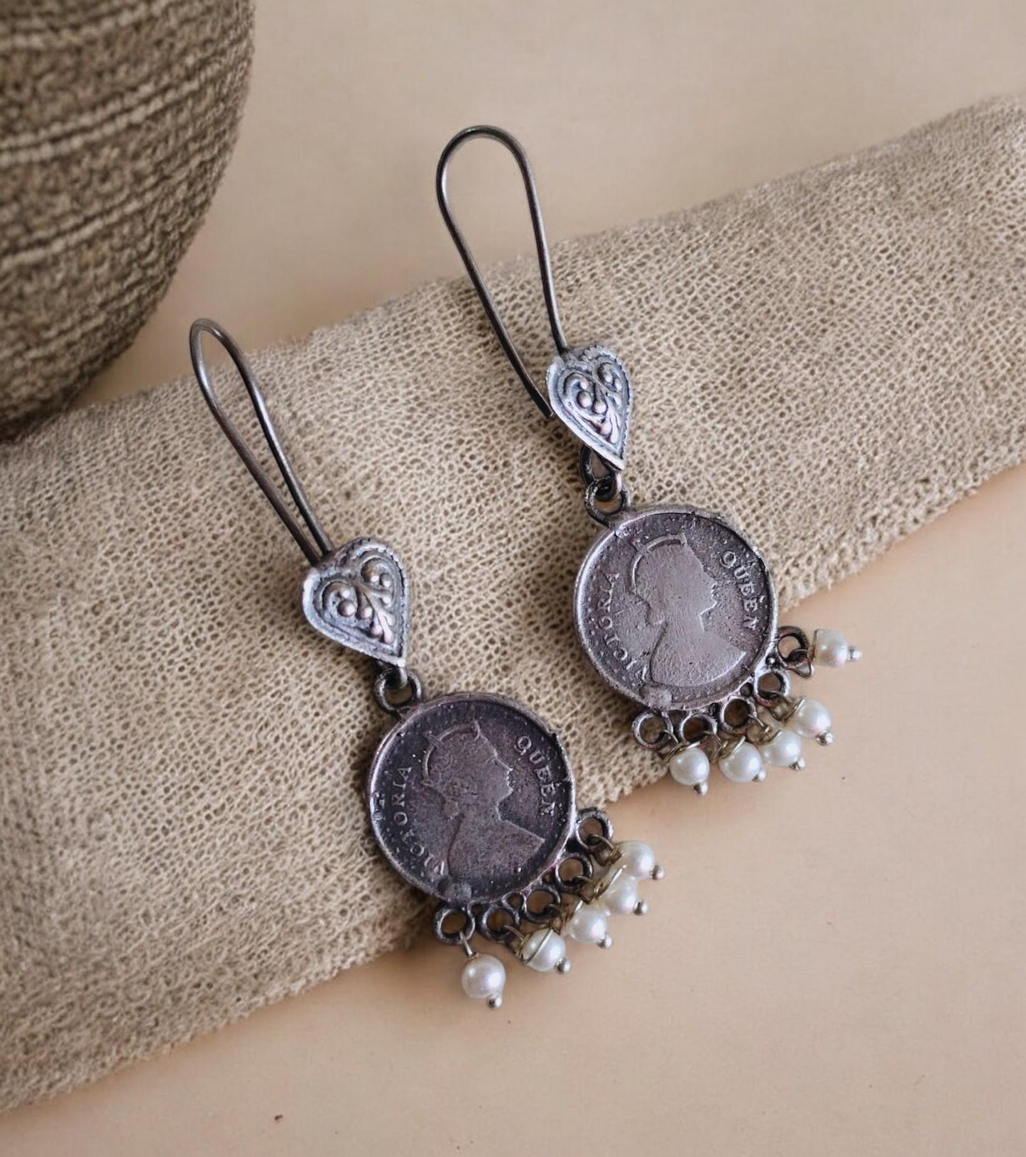 Ashrafi Hook Oxidised Silver Replica Earrings