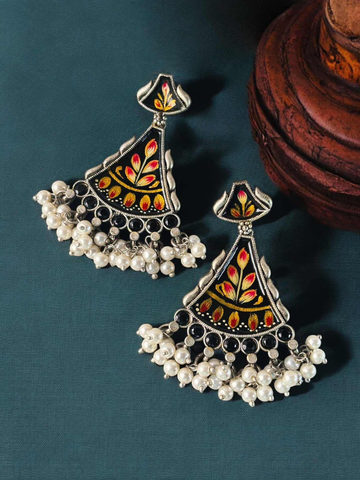 Bahara Meenakari Hand Painted Oxidised Earrings