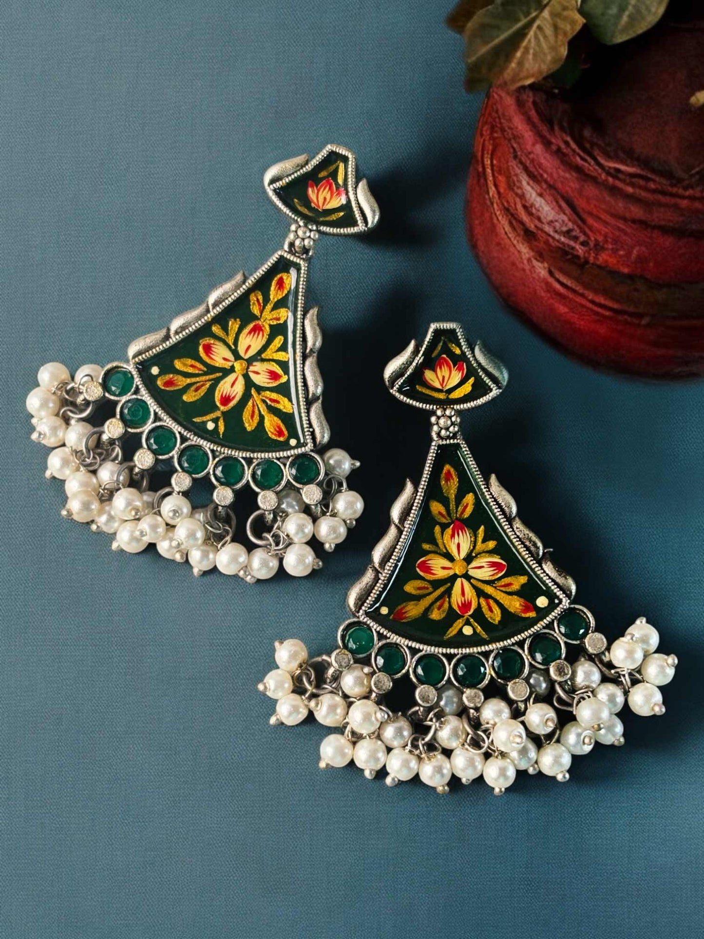 Bahara Meenakari Hand Painted Oxidised Earrings