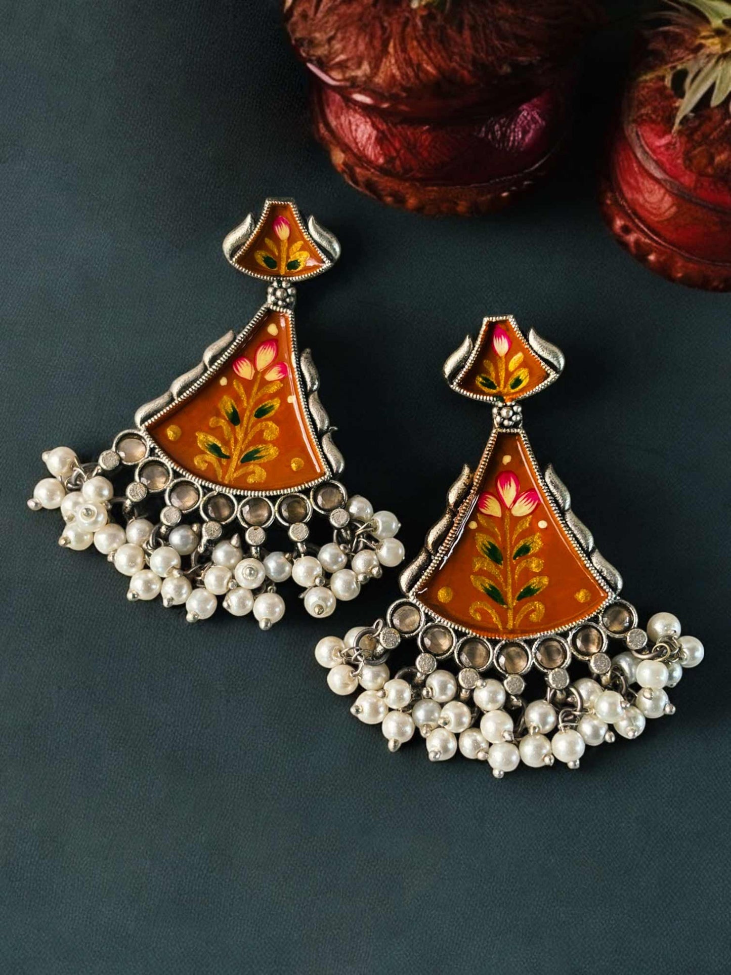 Bahara Meenakari Hand Painted Oxidised Earrings