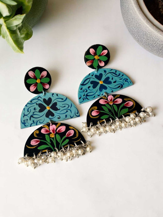 Bahi Hand-painted Meenakari Pearl Dangle Earrings