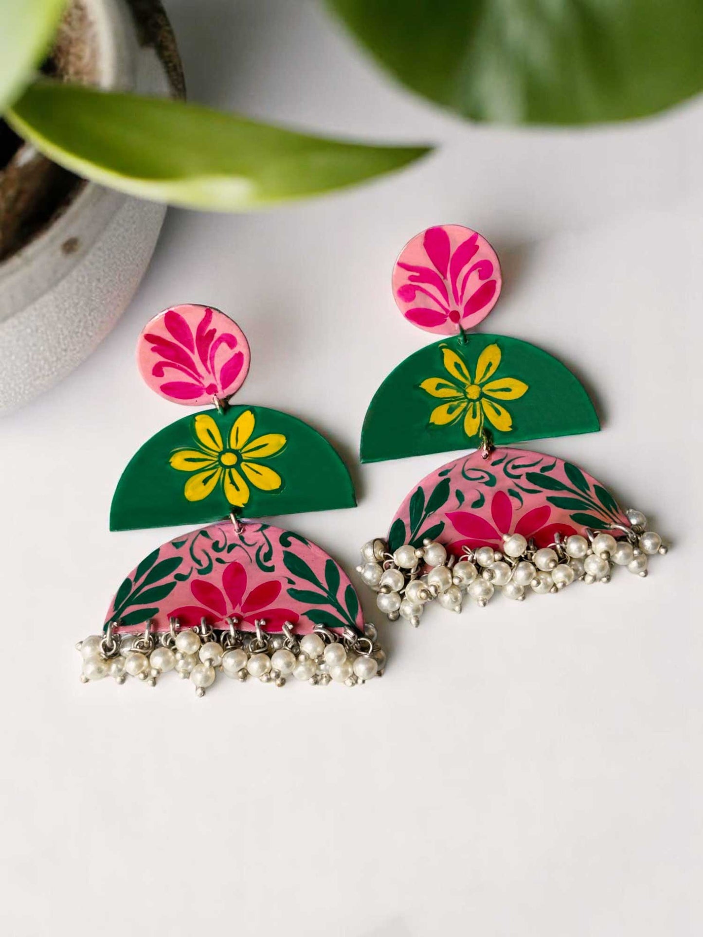Bahi Hand-painted Meenakari Pearl Dangle Earrings
