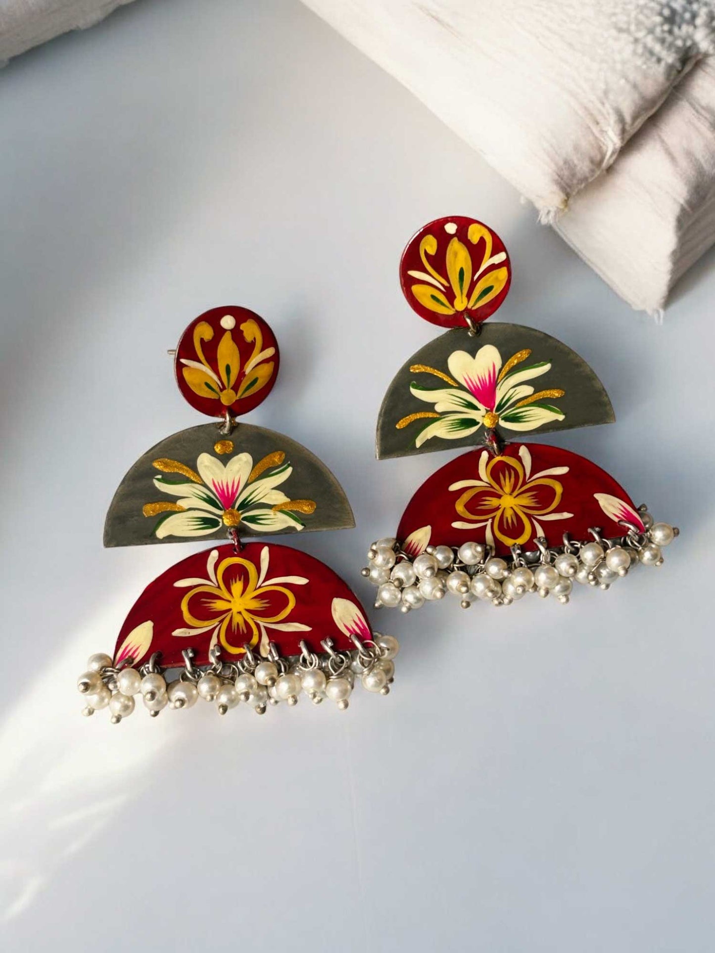 Bahi Hand-painted Meenakari Pearl Dangle Earrings