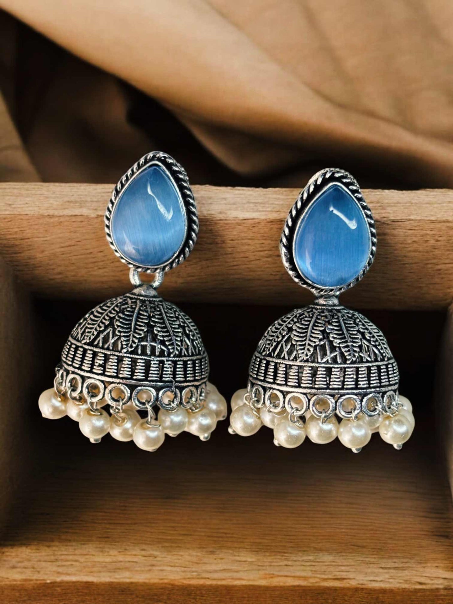 Bindu Monalisa Stone Oxidized Jhumka Earrings