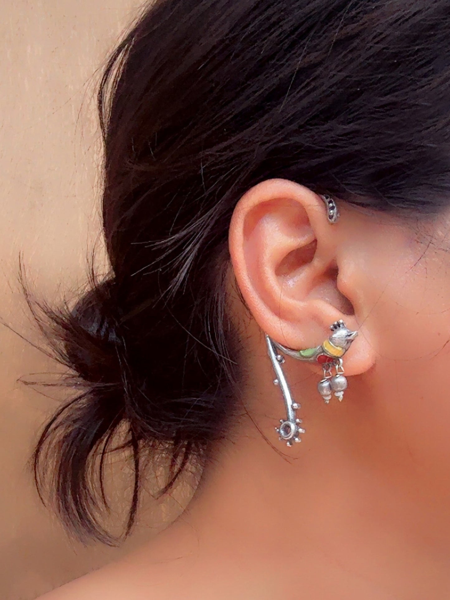 Birdie Handpainted Earcuff & Stud Earrings