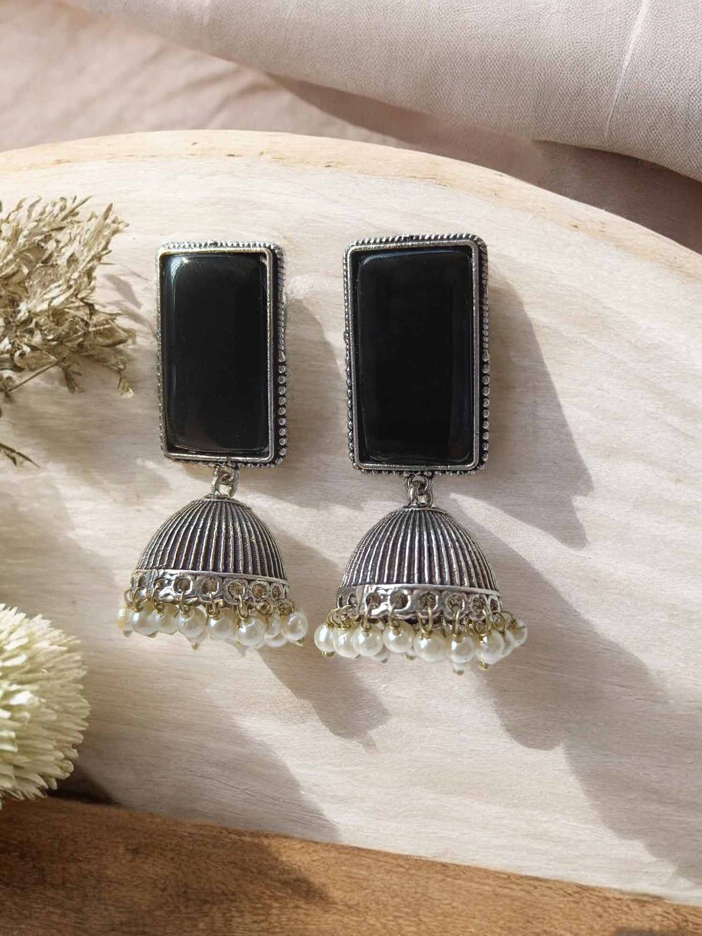 Black Monalisa Jhumka Earrings