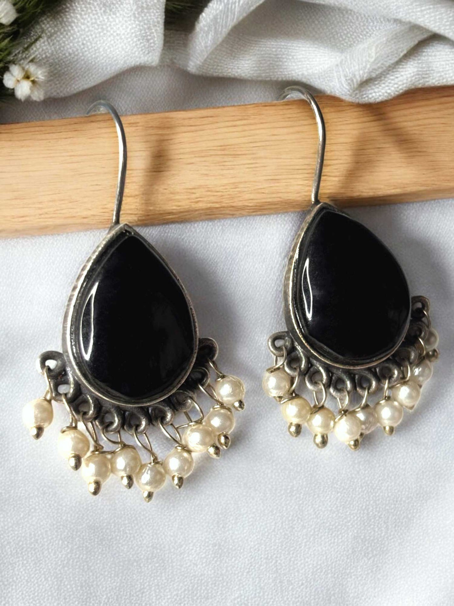 Dew Drop Monalisa Stone Oxidized Hook Earrings