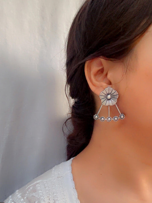 Brunda Studs – Oxidized Boho Earrings