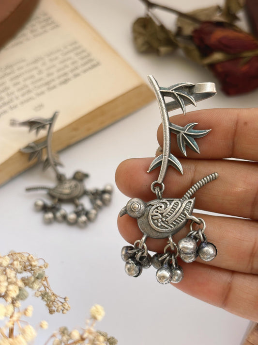 Bulbul Ghungroo Bird Earcuff – Clip-On Bugadi Oxidized Earrings