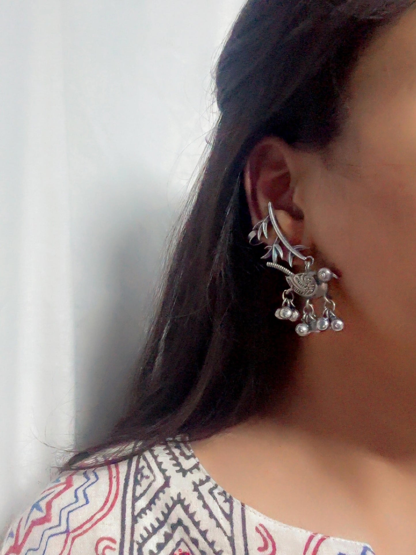 Bulbul Ghungroo Bird Earcuff – Clip-On Bugadi Oxidized Earrings
