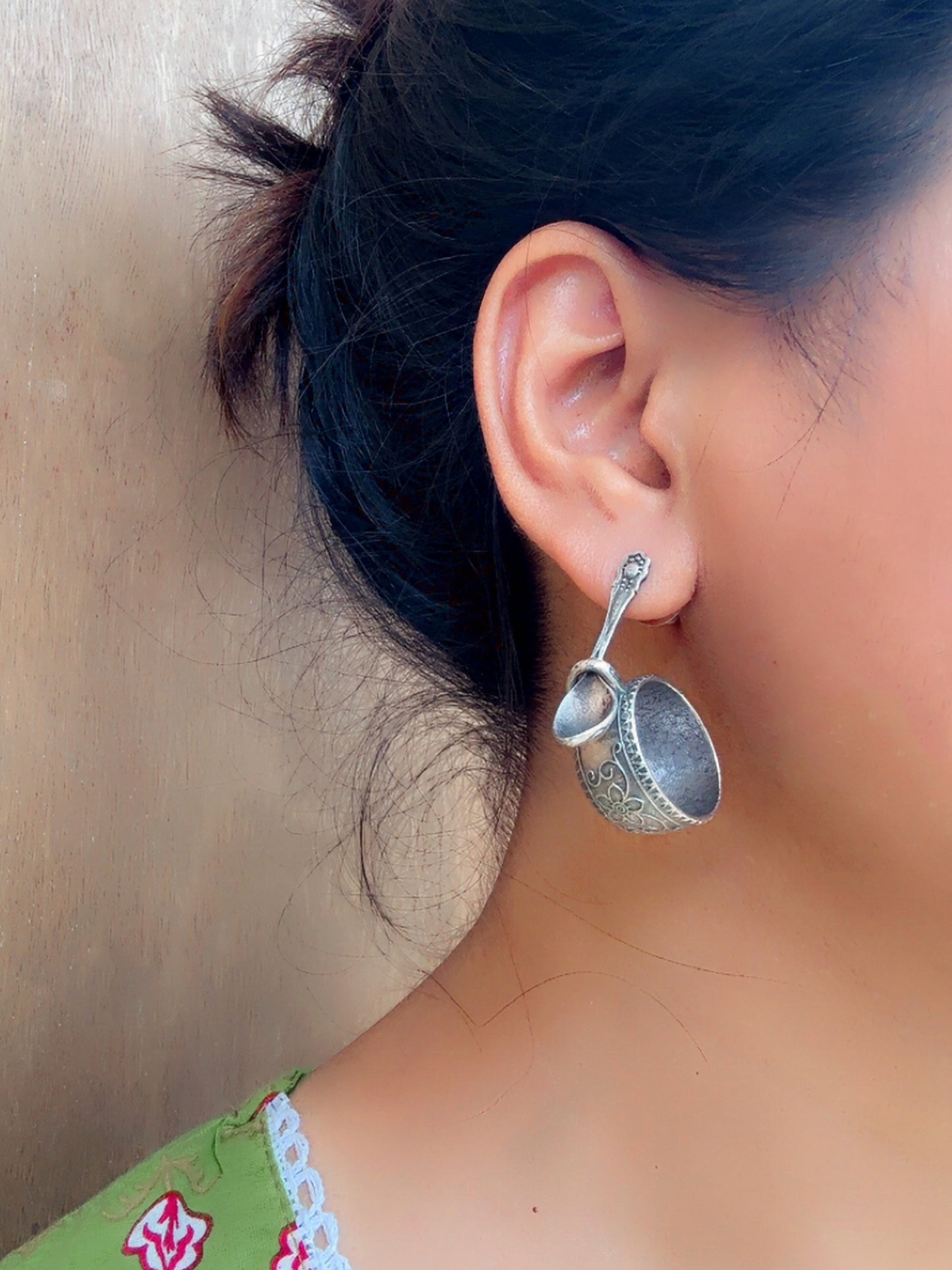 Quirky Cup Spoon Oxidized Silver Studs