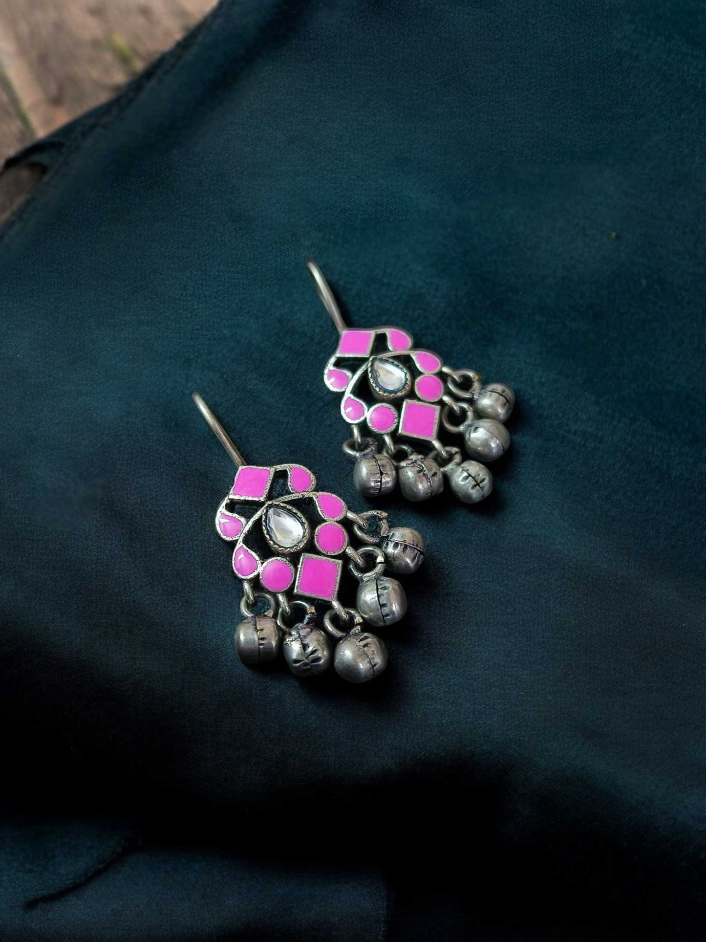 Dhruvi Pink Handpainted Ghungroo Hook Earrings