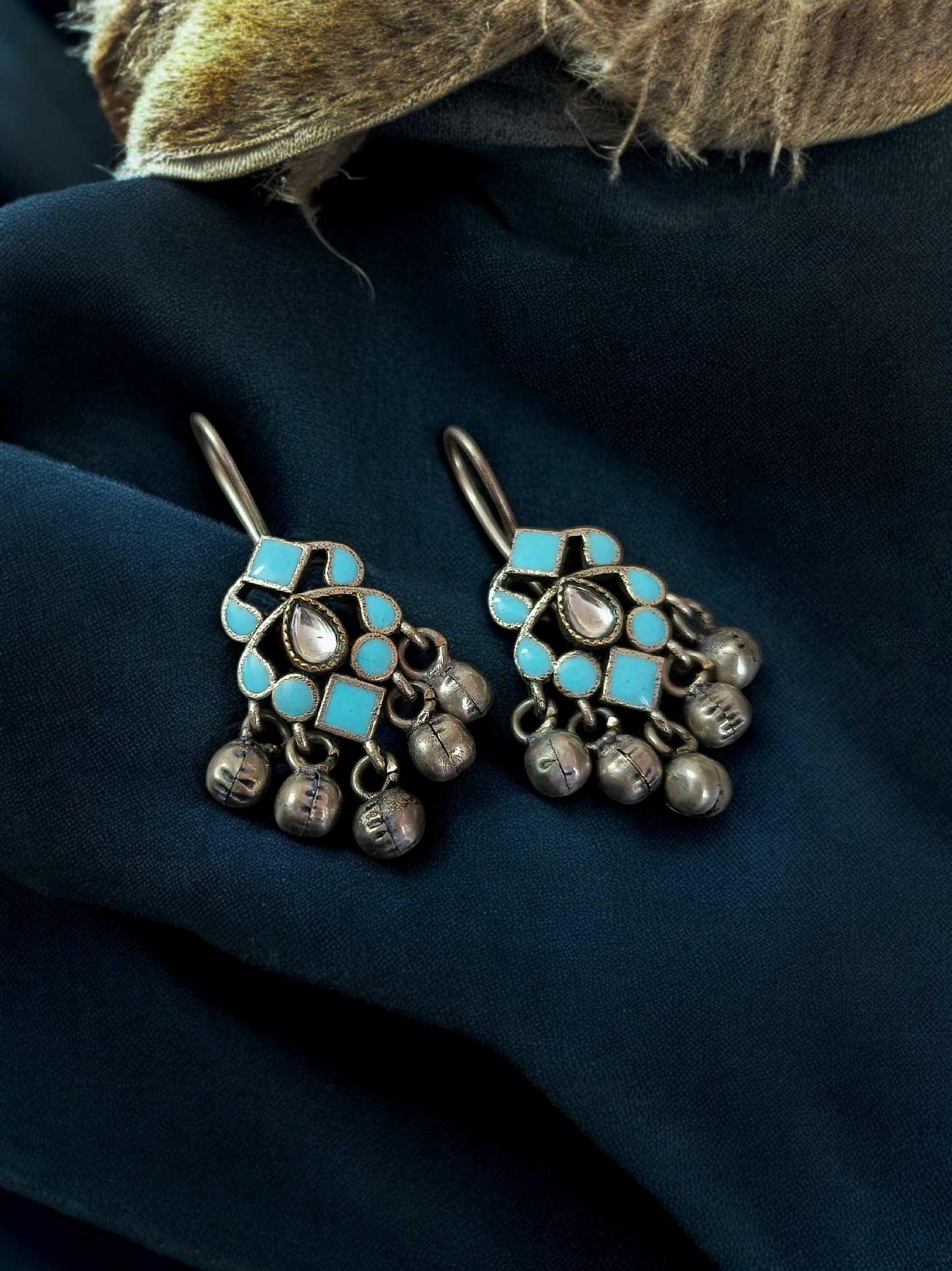 Dhruvi Sky Blue Handpainted Ghungroo Hook Earrings