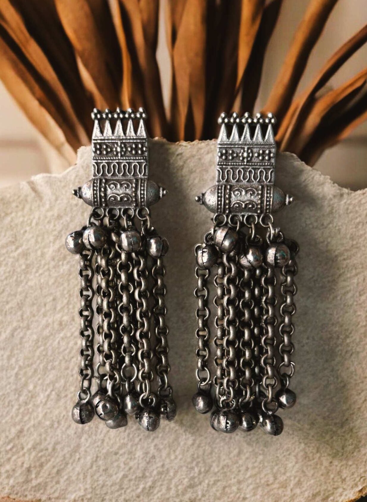 Dima Ghungroo Oxidized Dangle Drop Earrings