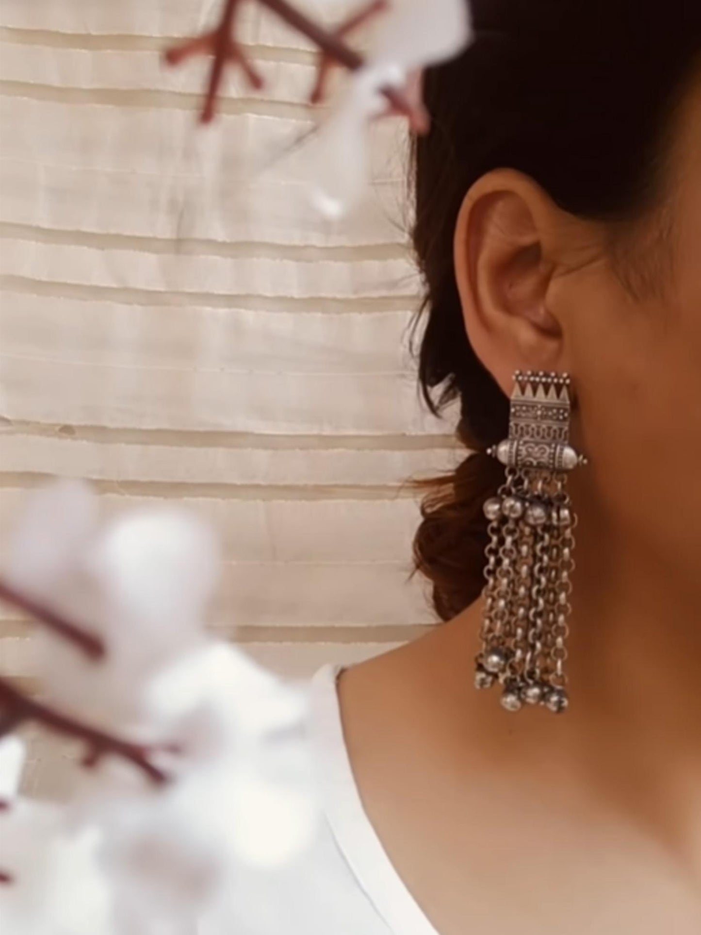 Dima Ghungroo Oxidized Dangle Drop Earrings