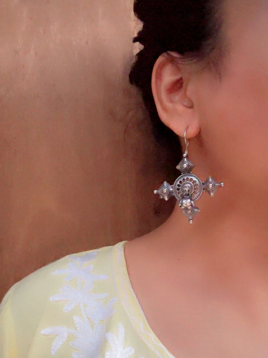 Disha Ghungroo Hook Oxidized Boho Earrings