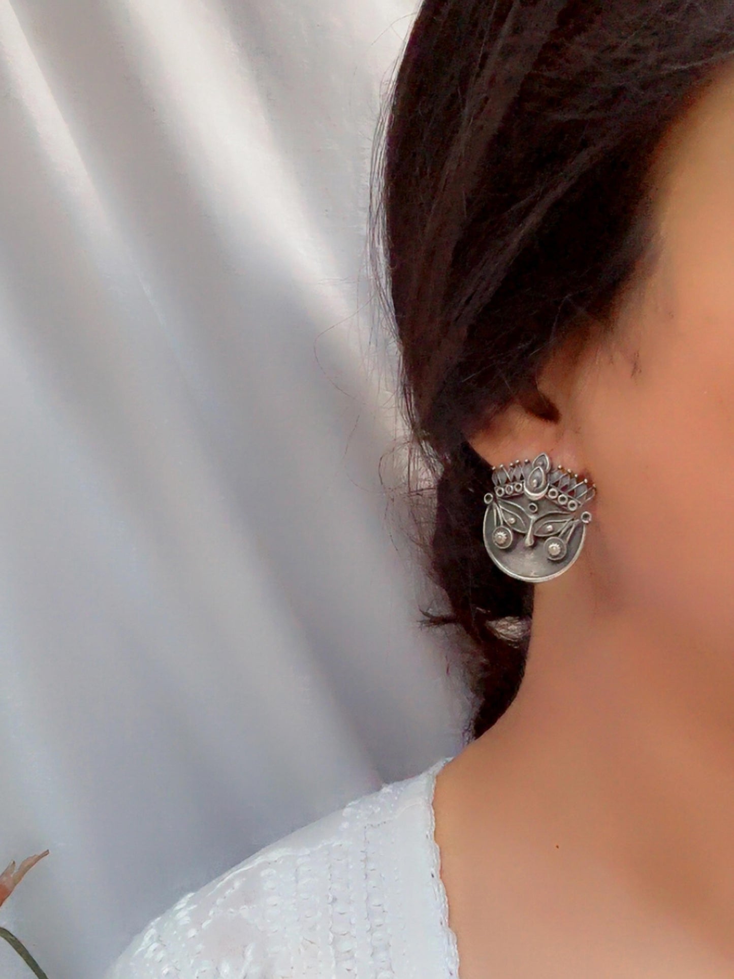 Quirky Durga Studs – Oxidized Boho Earrings