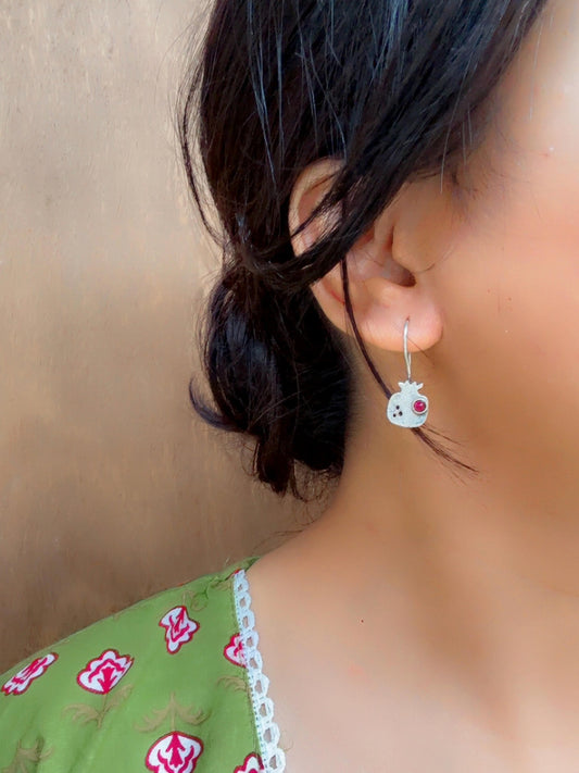 Quirky Ek Anaar – Minimal Oxidized Red Stone Hook Earrings