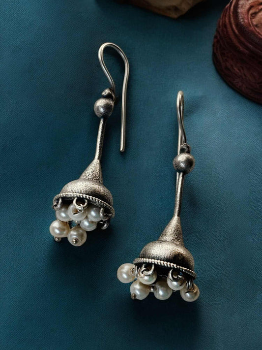 Faeezah Pearl Oxidized Silver Hook Earrings