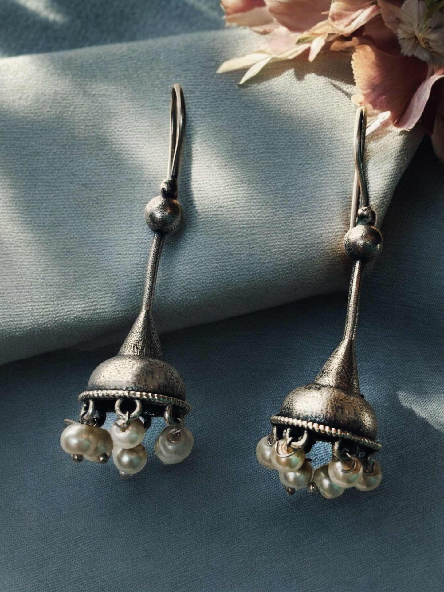 Faeezah Pearl Oxidized Silver Hook Earrings