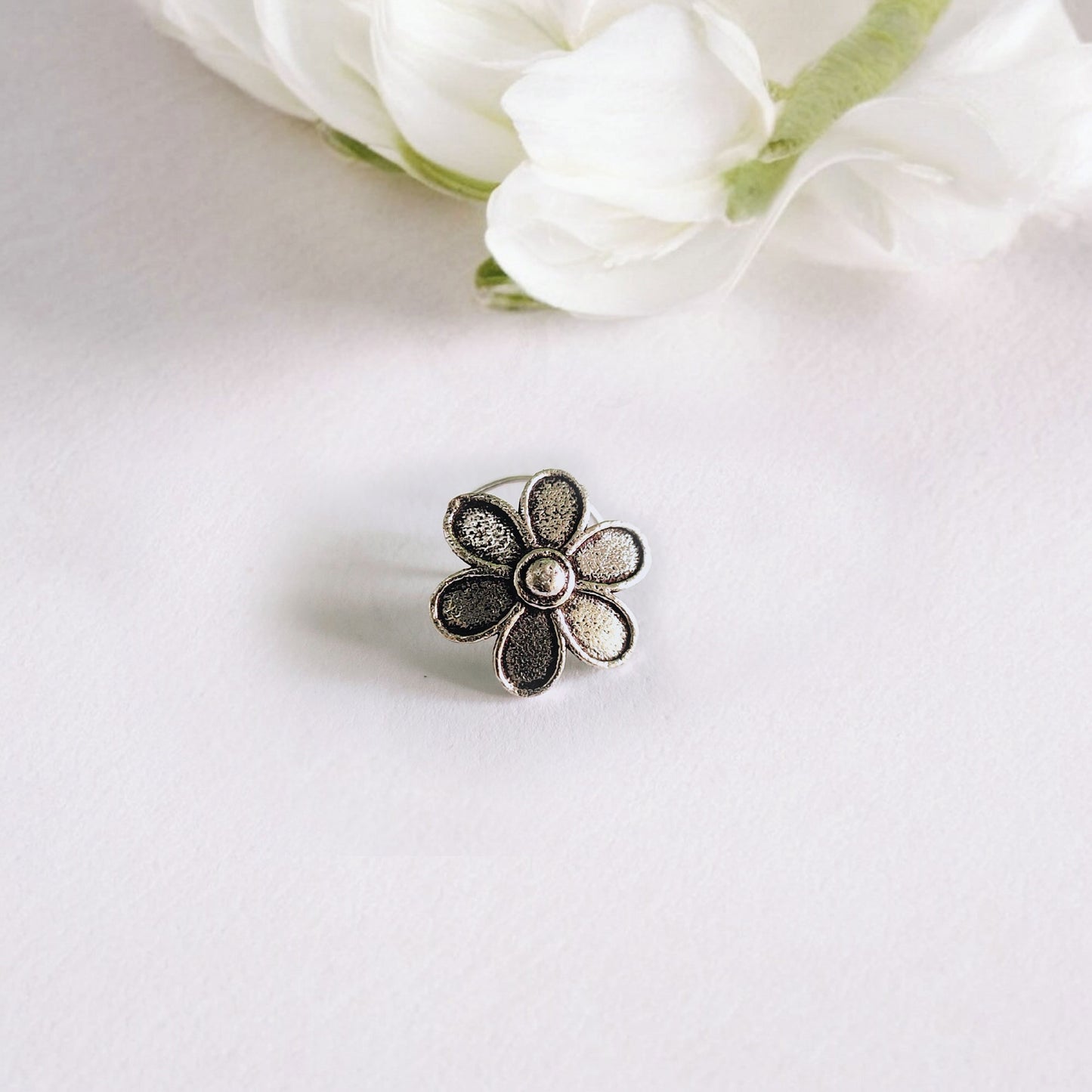 Flower Piercing Oxidized Silver Nose Pin