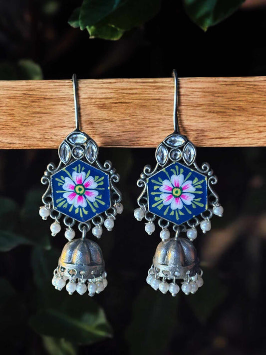 Furozan Blue Hand painted Meenakari Hook Earrings
