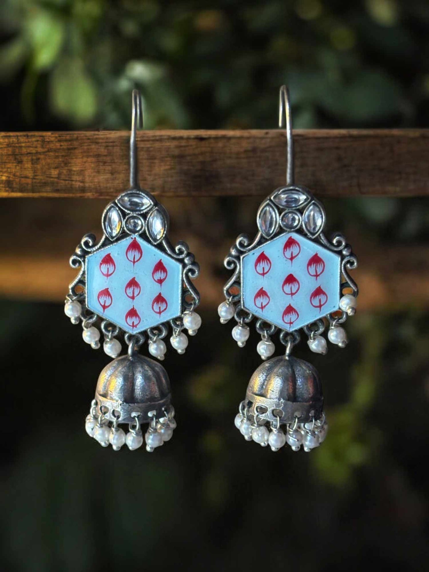 Furozan Light Blue Hand painted Meenakari Hook Earrings