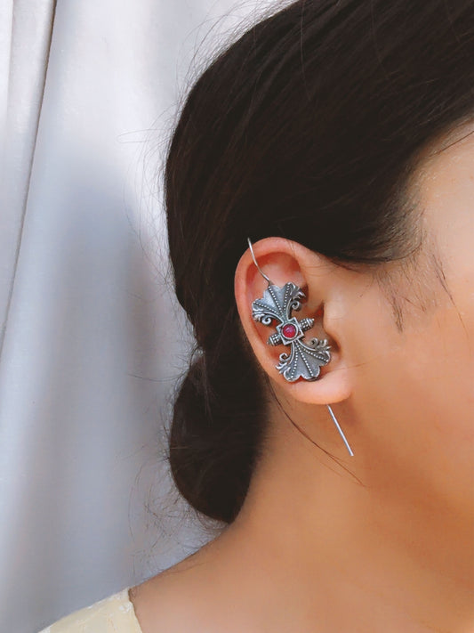 Gagini Red Monalisa Stone Clip-On Sui Bugadi Earcuffs