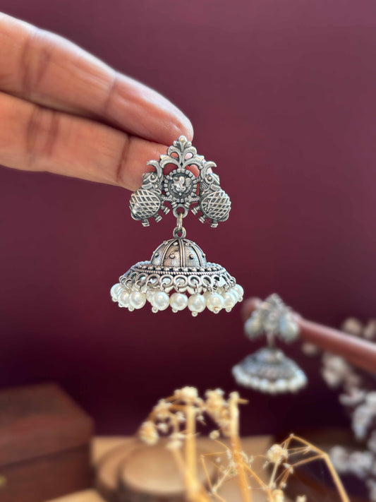 Gajagamini Pearls Jhumki – Oxidized Elephant Pearl Earrings