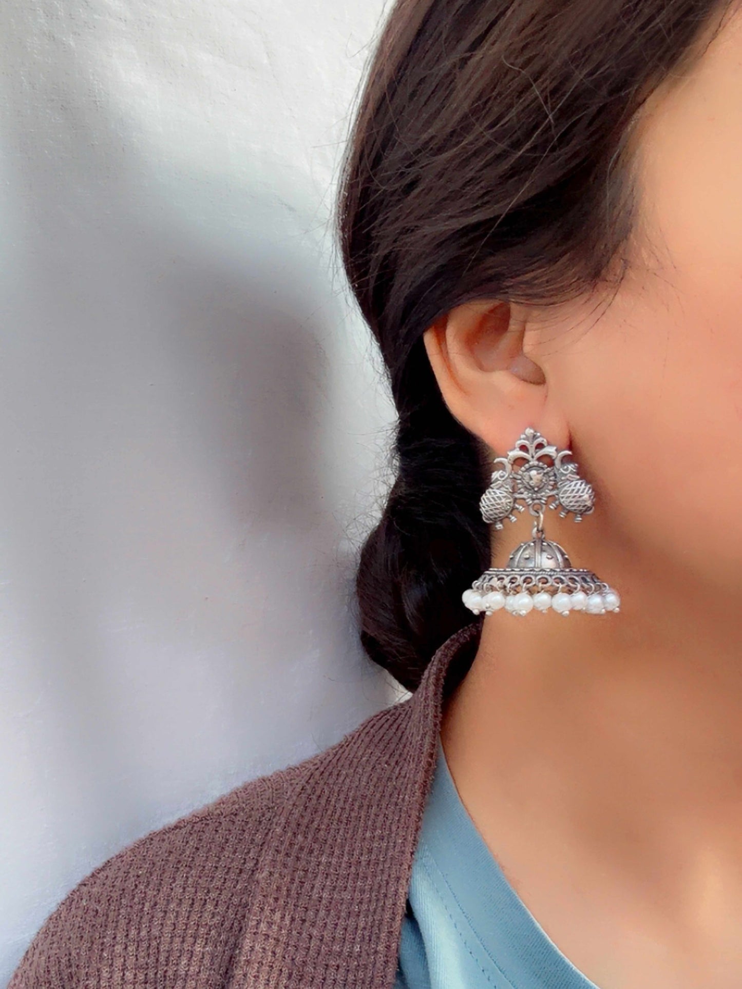 Gajagamini Pearls Jhumki – Oxidized Elephant Pearl Earrings