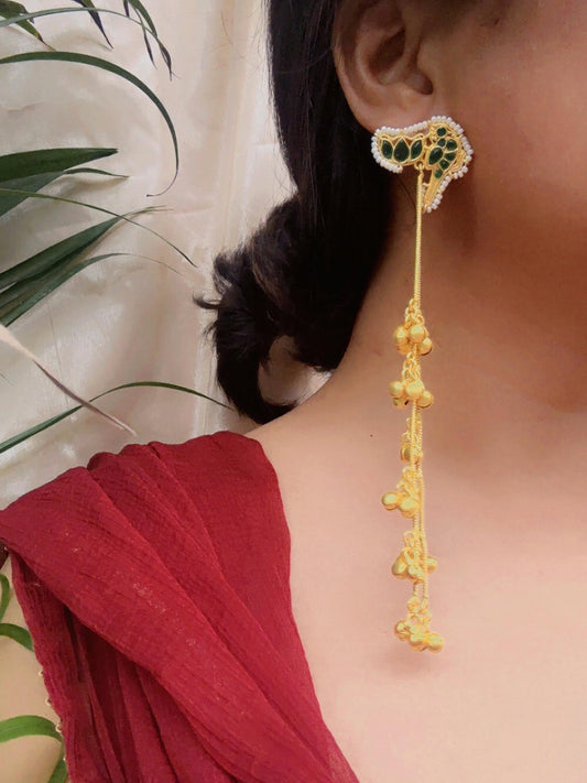 Gini – Green Long Ghungroo Dangly Earrings