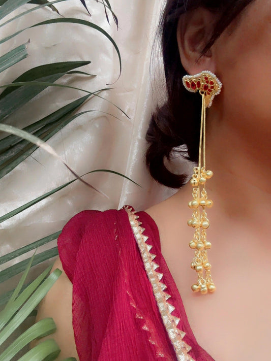 Gini – Magenta Ruby Long Ghungroo Dangly Earrings