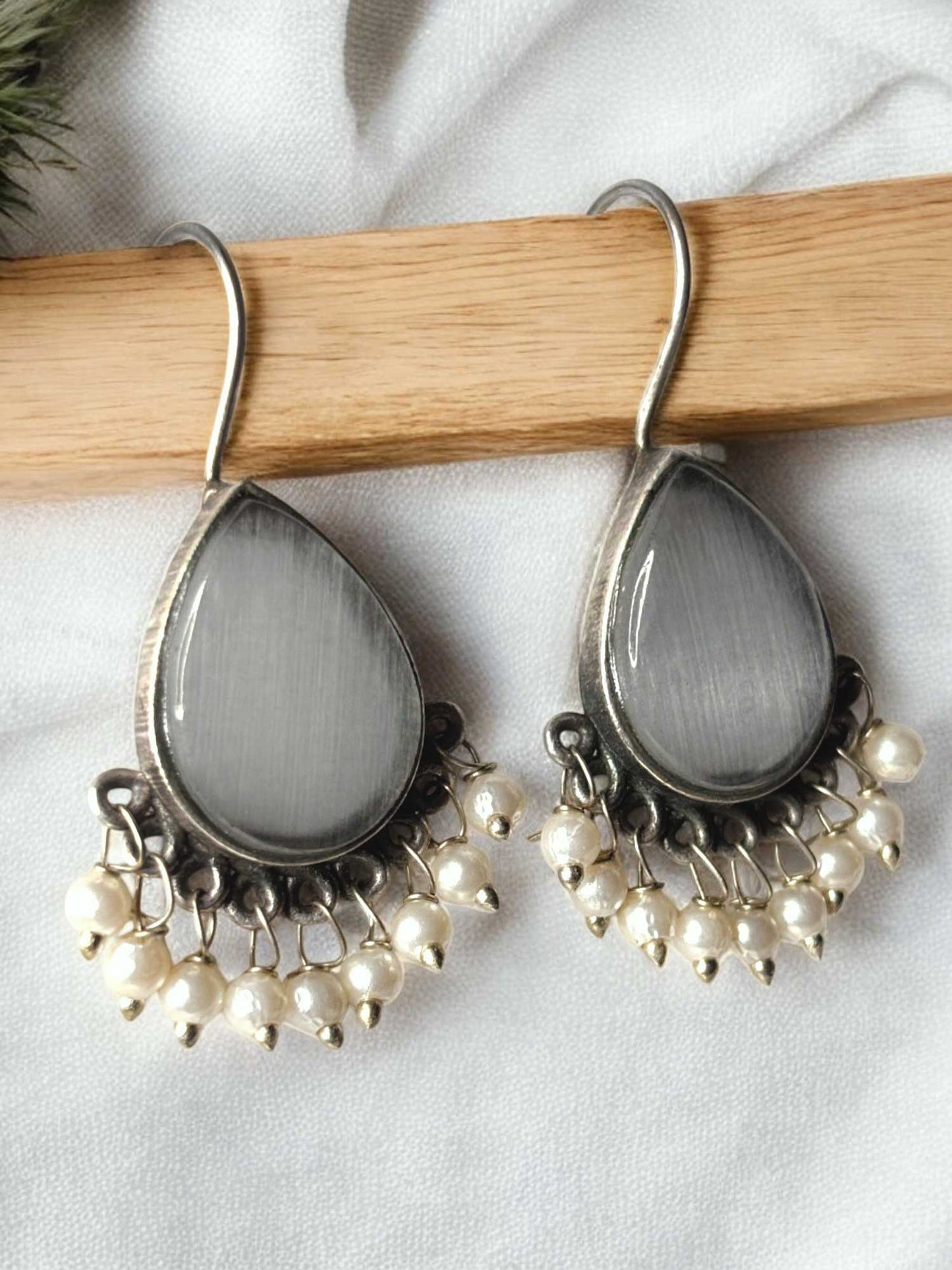 Dew Drop Monalisa Stone Oxidized Hook Earrings