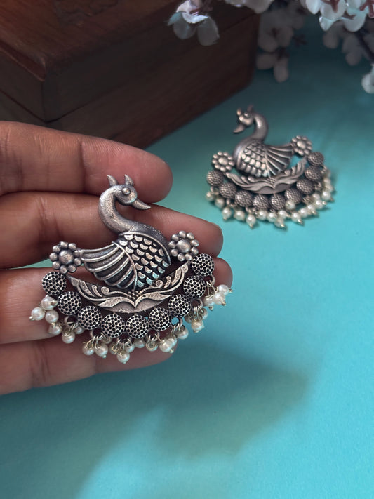 Hamsika Pearl Stud Oxidized Earrings