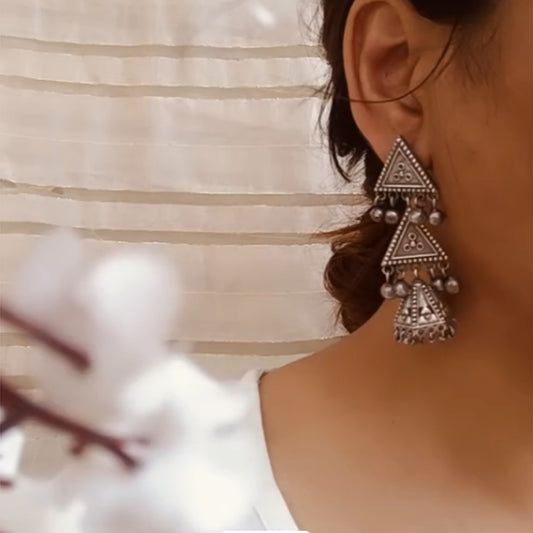 Triti Oxidised Silver Replica Jhumka Earrings