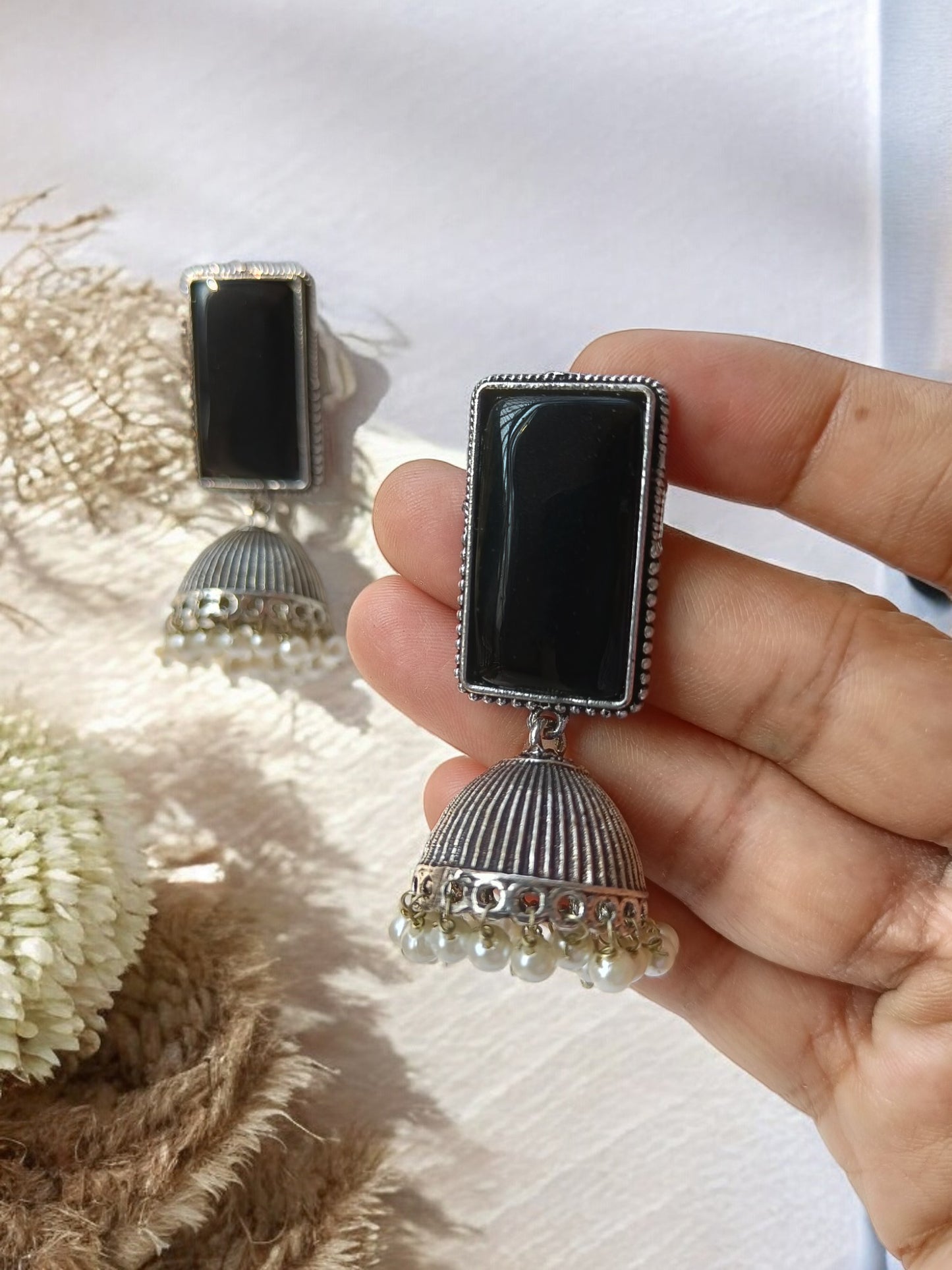 Black Monalisa Jhumka Earrings
