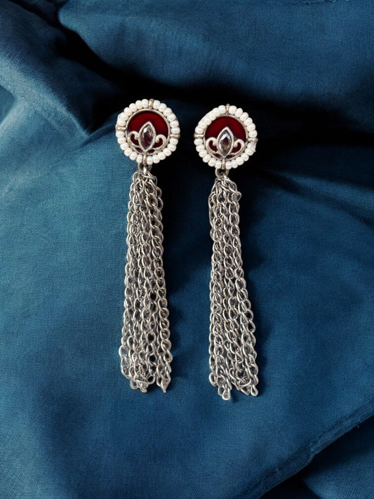 Idhika Monalisa Stone Pearl Chain Dangle Earrings